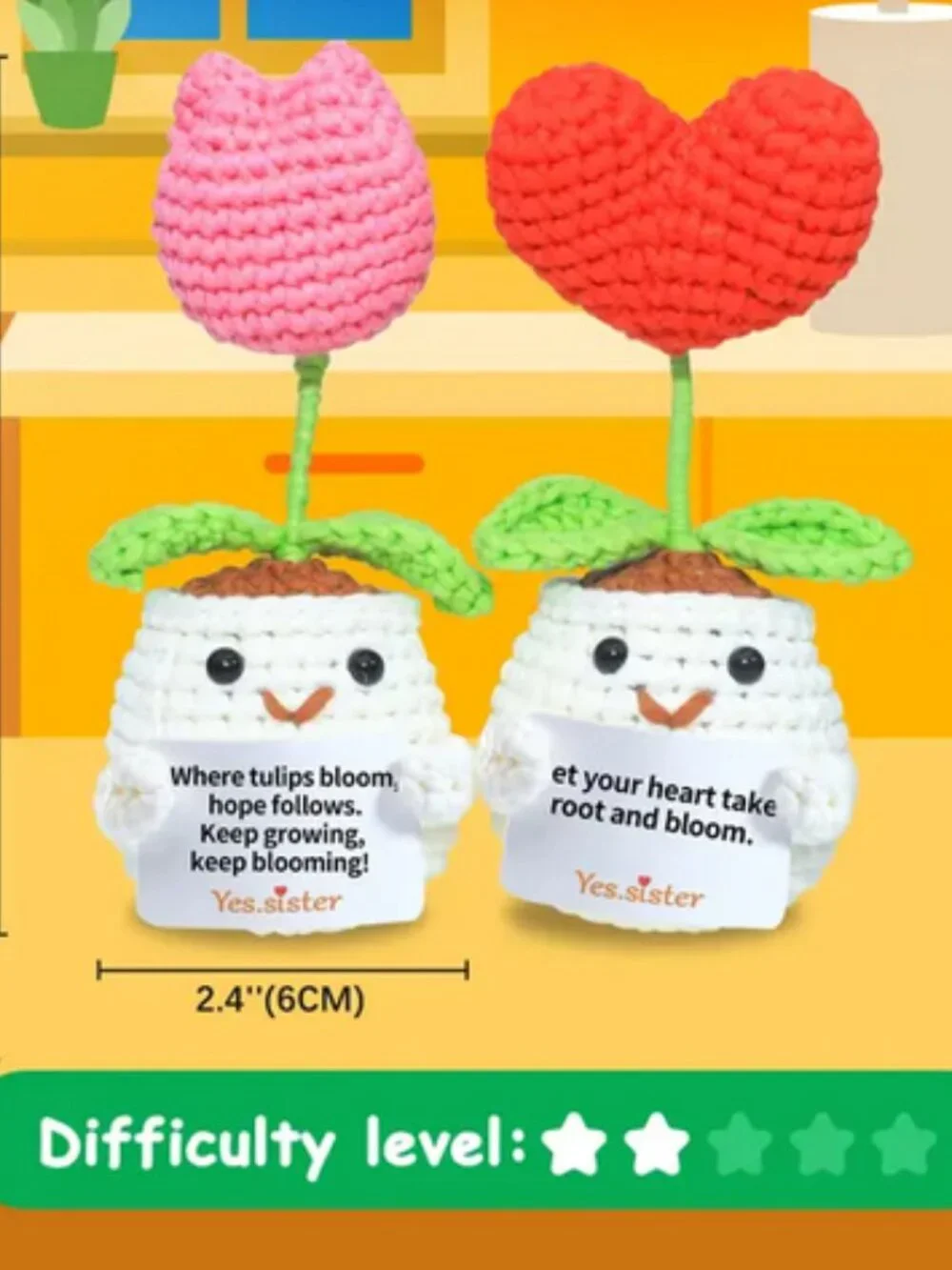 Emotional Support Amigurumi Tulip Heart Flowers Crochet Kit DIY 5-in Mini Craft